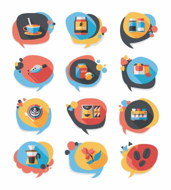 Kahve kabarcık konuşma düz afiş tasarım düz arka plan ayarlamak, eps