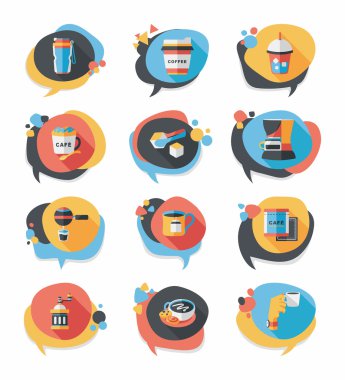 Kahve kabarcık konuşma düz afiş tasarım düz arka plan ayarlamak, eps