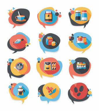 Kahve kabarcık konuşma düz afiş tasarım düz arka plan ayarlamak, eps