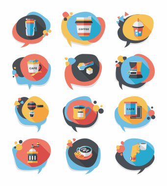 Kahve kabarcık konuşma düz afiş tasarım düz arka plan ayarlamak, eps