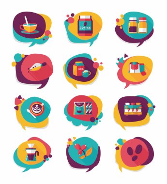 Kahve kabarcık konuşma düz afiş tasarım düz arka plan ayarlamak, eps