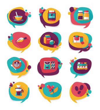 Kahve kabarcık konuşma düz afiş tasarım düz arka plan ayarlamak, eps