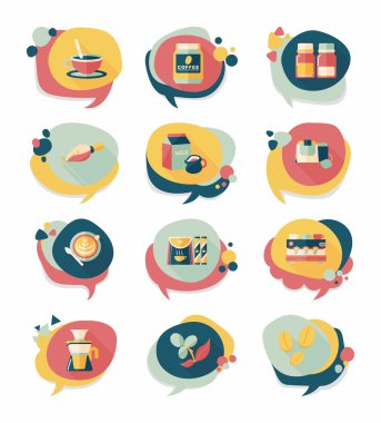 Kahve kabarcık konuşma düz afiş tasarım düz arka plan ayarlamak, eps