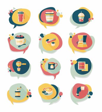 Kahve kabarcık konuşma düz afiş tasarım düz arka plan ayarlamak, eps