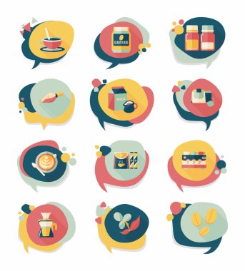 Kahve kabarcık konuşma düz afiş tasarım düz arka plan ayarlamak, eps