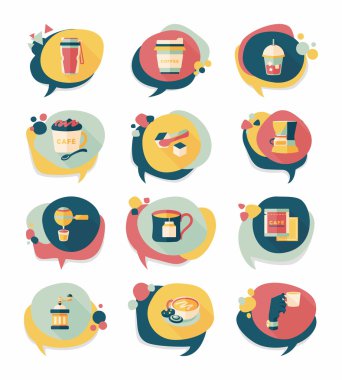 Kahve kabarcık konuşma düz afiş tasarım düz arka plan ayarlamak, eps