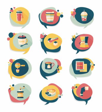 Kahve kabarcık konuşma düz afiş tasarım düz arka plan ayarlamak, eps