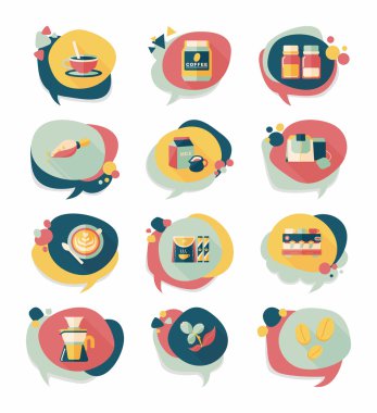 Kahve kabarcık konuşma düz afiş tasarım düz arka plan ayarlamak, eps