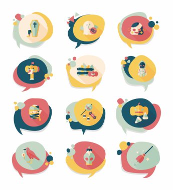 Cadılar Bayramı kabarcık konuşma afiş tasarım düz arka plan ayarlamak, eps10