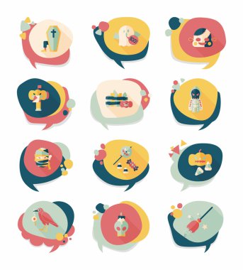 Cadılar Bayramı kabarcık konuşma afiş tasarım düz arka plan ayarlamak, eps10