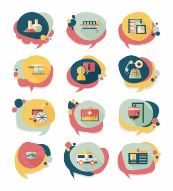 Hastane kabarcık konuşma afiş tasarım düz arka plan ayarlamak, eps10