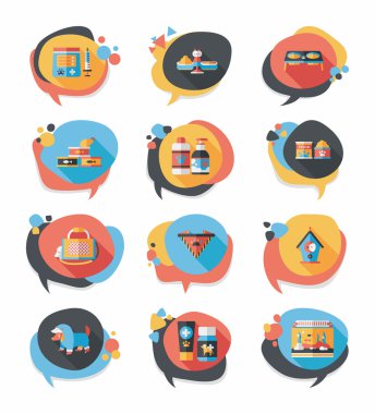 Evde beslenen hayvan kabarcık konuşma düz afiş tasarım arka plan ayarlamak, eps10