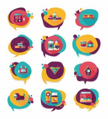 Evde beslenen hayvan kabarcık konuşma düz afiş tasarım arka plan ayarlamak, eps10