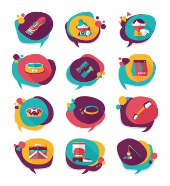 Evde beslenen hayvan kabarcık konuşma düz afiş tasarım arka plan ayarlamak, eps10