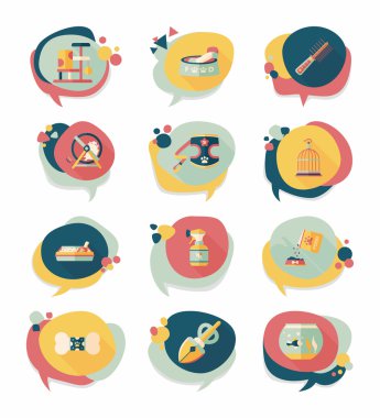 Evde beslenen hayvan kabarcık konuşma düz afiş tasarım arka plan ayarlamak, eps10