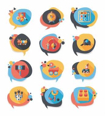 Oyuncak konuşma balonu afiş tasarım düz arka plan ayarlamak, eps10