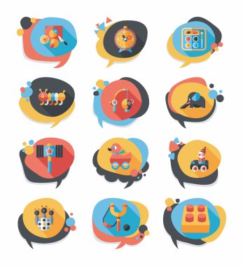 Oyuncak konuşma balonu afiş tasarım düz arka plan ayarlamak, eps10