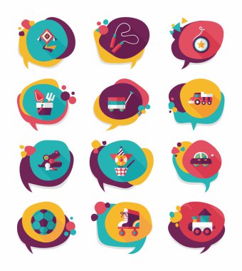 Oyuncak konuşma balonu afiş tasarım düz arka plan ayarlamak, eps10