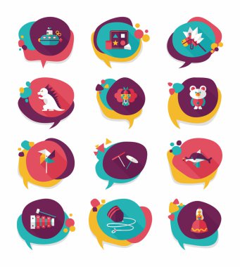 Oyuncak konuşma balonu afiş tasarım düz arka plan ayarlamak, eps10