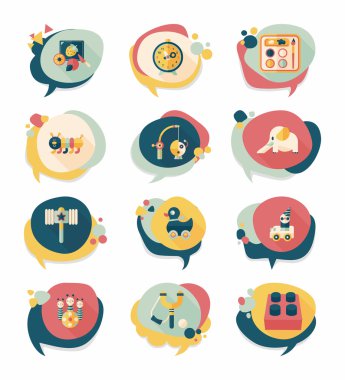 Oyuncak konuşma balonu afiş tasarım düz arka plan ayarlamak, eps10