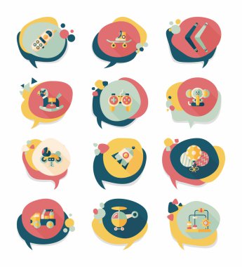 Oyuncak konuşma balonu afiş tasarım düz arka plan ayarlamak, eps10