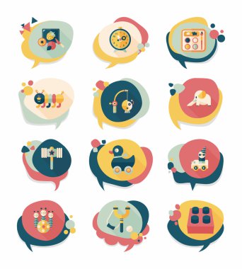 Oyuncak konuşma balonu afiş tasarım düz arka plan ayarlamak, eps10