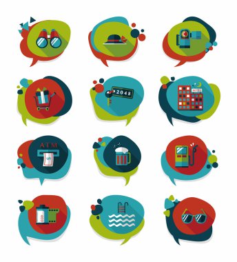 Seyahat balonu konuşma afiş tasarım düz arka plan ayarlamak, eps10