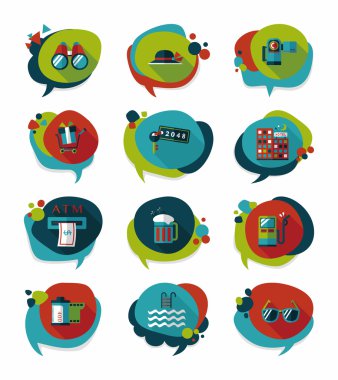 Seyahat balonu konuşma afiş tasarım düz arka plan ayarlamak, eps10