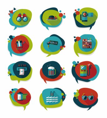 Seyahat balonu konuşma afiş tasarım düz arka plan ayarlamak, eps10