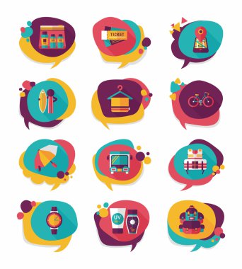 Seyahat balonu konuşma afiş tasarım düz arka plan ayarlamak, eps10