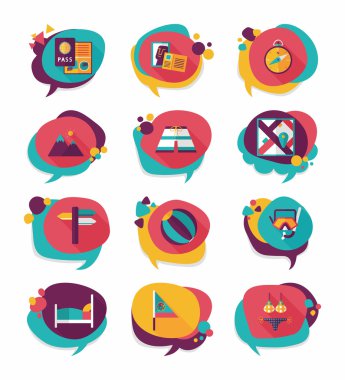 Seyahat balonu konuşma afiş tasarım düz arka plan ayarlamak, eps10