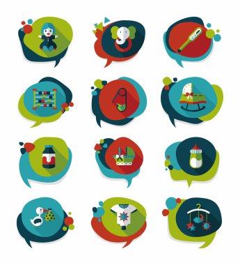 Bebek kabarcık konuşma afiş tasarım düz arka plan ayarlamak, eps10