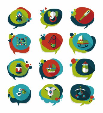 Bebek kabarcık konuşma afiş tasarım düz arka plan ayarlamak, eps10