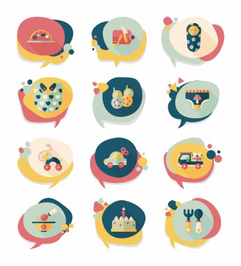 Bebek kabarcık konuşma afiş tasarım düz arka plan ayarlamak, eps10