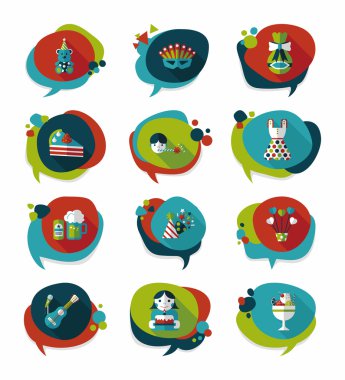 Doğum günü kabarcık konuşma afiş tasarım düz arka plan ayarlamak, eps10