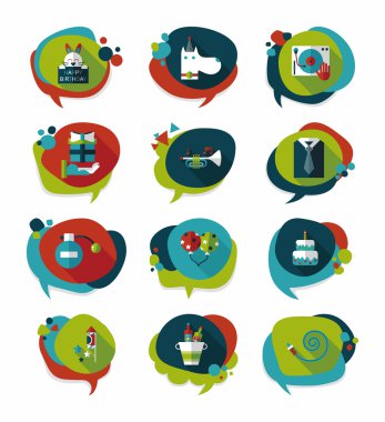 Doğum günü kabarcık konuşma afiş tasarım düz arka plan ayarlamak, eps10