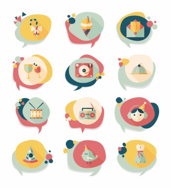 Doğum günü kabarcık konuşma afiş tasarım düz arka plan ayarlamak, eps10