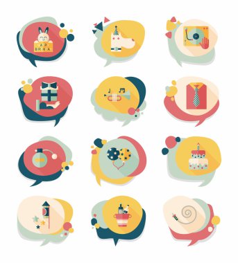 Doğum günü kabarcık konuşma afiş tasarım düz arka plan ayarlamak, eps10