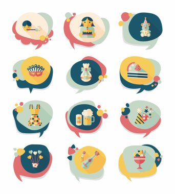 Doğum günü kabarcık konuşma afiş tasarım düz arka plan ayarlamak, eps10