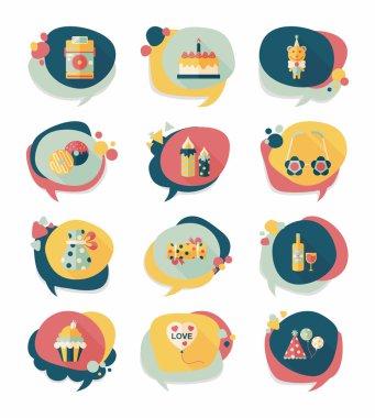 Doğum günü kabarcık konuşma afiş tasarım düz arka plan ayarlamak, eps10