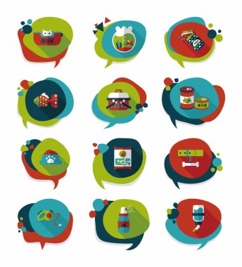 Evde beslenen hayvan kabarcık konuşma düz afiş tasarım arka plan ayarlamak, eps10