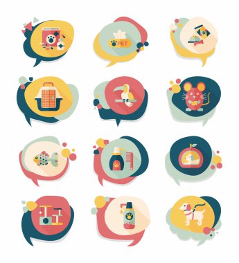 Evde beslenen hayvan kabarcık konuşma düz afiş tasarım arka plan ayarlamak, eps10