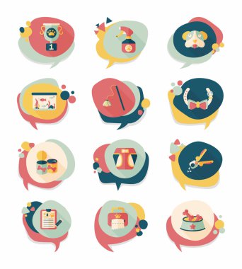 Evde beslenen hayvan kabarcık konuşma düz afiş tasarım arka plan ayarlamak, eps10