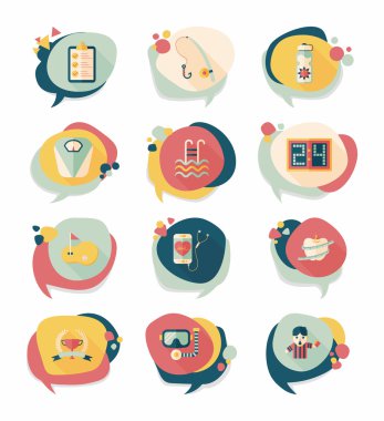 Spor konuşma balonu düz afiş tasarım arka plan ayarlamak, eps10