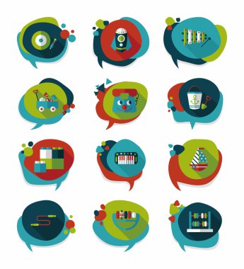 Oyuncak konuşma balonu afiş tasarım düz arka plan ayarlamak, eps10