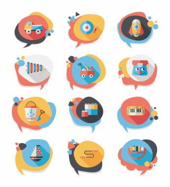 Oyuncak konuşma balonu afiş tasarım düz arka plan ayarlamak, eps10