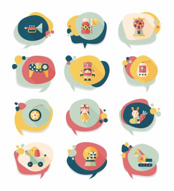 Oyuncak konuşma balonu afiş tasarım düz arka plan ayarlamak, eps10