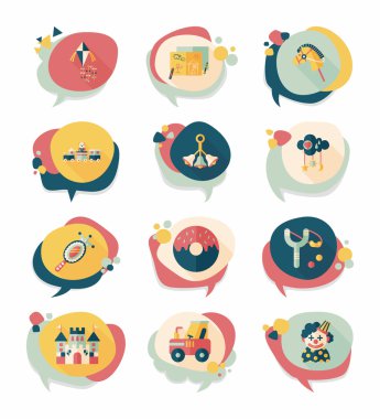 Oyuncak konuşma balonu afiş tasarım düz arka plan ayarlamak, eps10