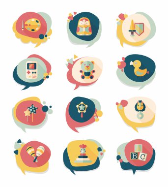 Oyuncak konuşma balonu afiş tasarım düz arka plan ayarlamak, eps10