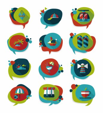 Seyahat balonu konuşma afiş tasarım düz arka plan ayarlamak, eps10